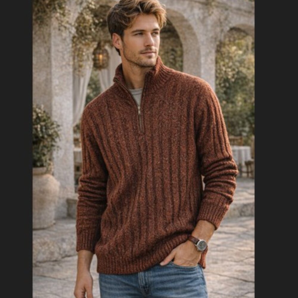Vintage Y2K Cabela's Sweater Mens 2XL Rust Wool Blend Quarter Zip Outdoor Knit
